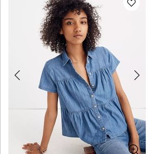 Madewell Denim Seamed Button-Down Shirt, Size L